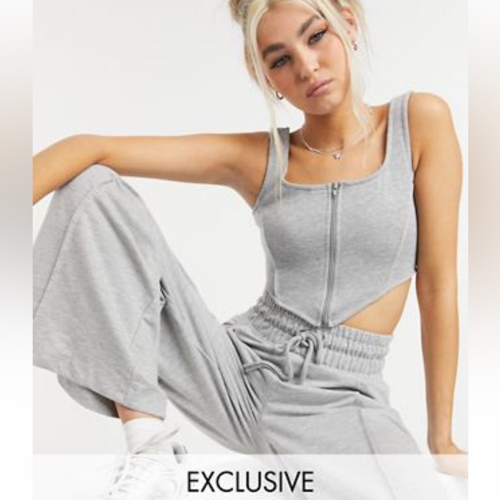 ASOS Gray Corset Style Zip-Front Crop Top